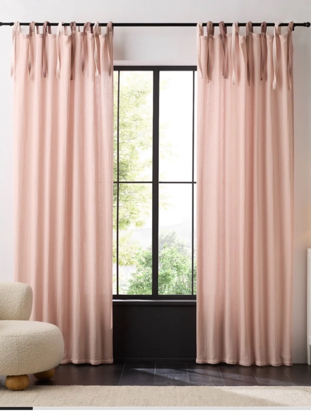 Crate&Barrel “Lilac Rose” color / Pink Tie-Top Curtains NEW WITH TAGS